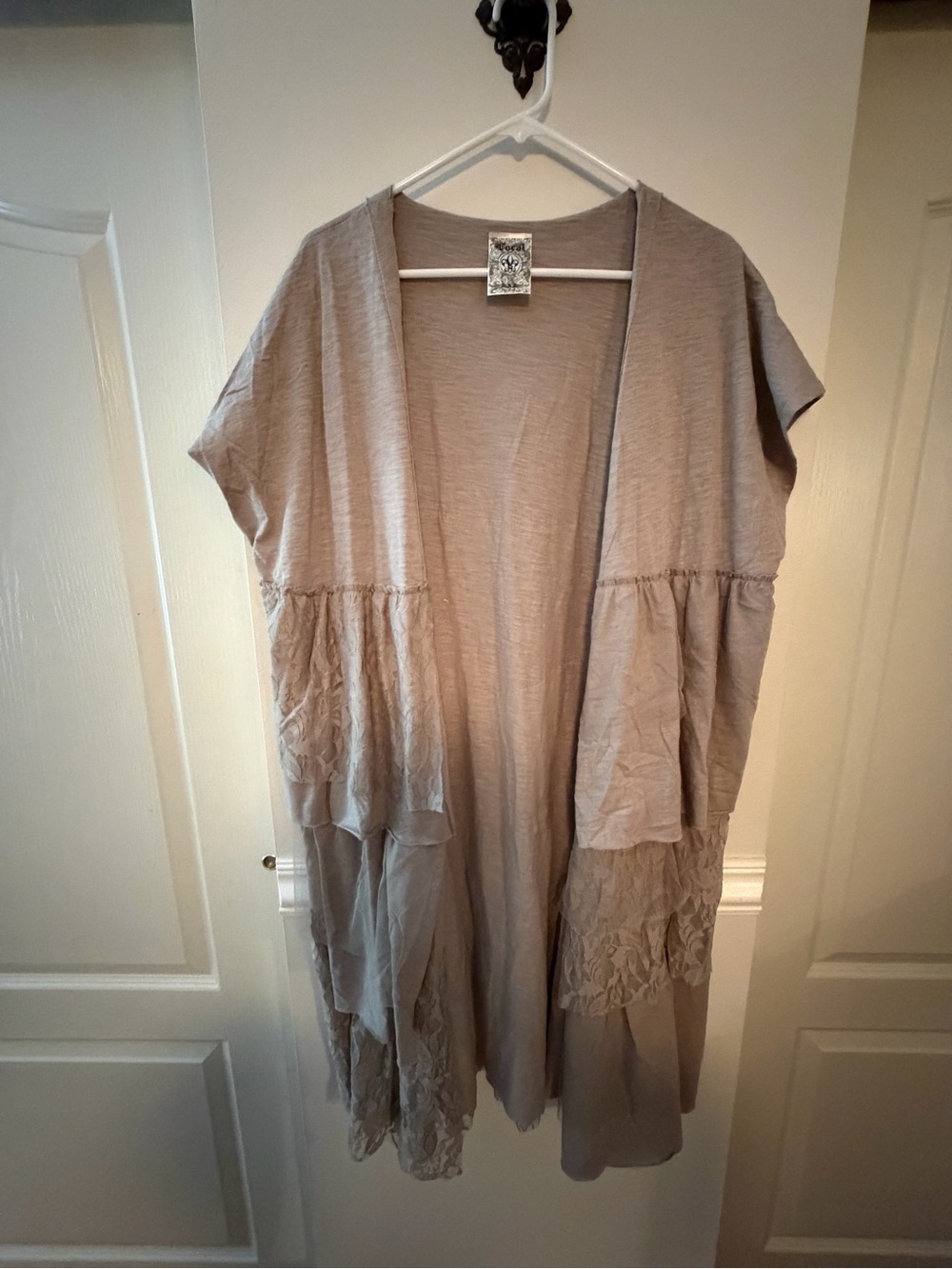 **NWOT Vocal Taupe Layered Open-Front Short-Sleeve Duster